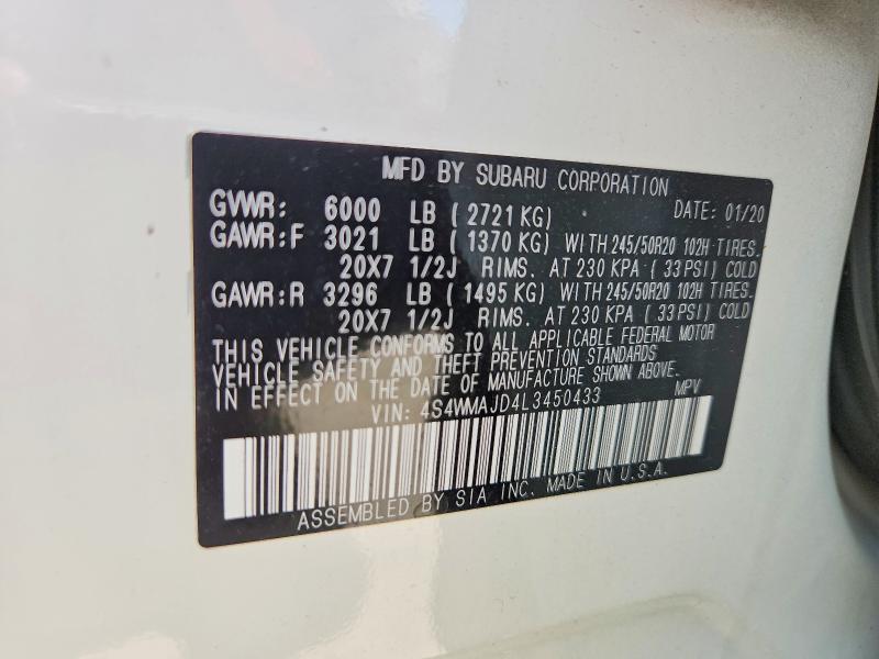Продаж на аукціоні авто 2020 Subaru Ascent, vin: 4S4WMAJD4L3450433, номер лоту: 50363936