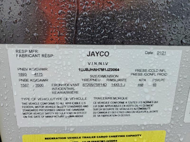 Aukcja sprzedaży 2021 Jayco Jay Feather, vin: 1UJBJHAH7M1JZ0064, numer aukcji: 54042246