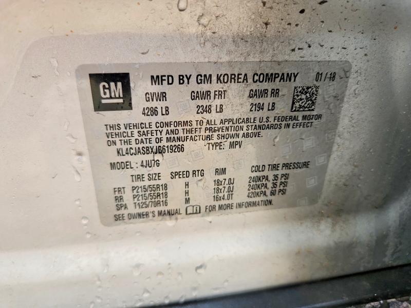 54874976 :رقم المزاد ، KL4CJASBXJB619266 vin ، 2018 Buick Encore مزاد بيع