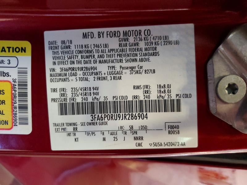 2018 Ford Fusion მანქანა იყიდება აუქციონზე, vin: 3FA6P0RU9JR286904, აუქციონის ნომერი: 54108456