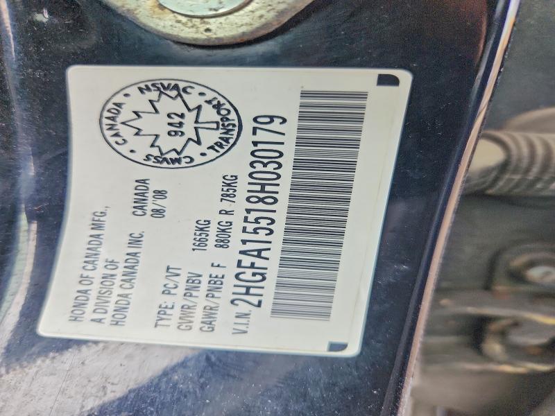52647426 :رقم المزاد ، 2HGFA15518H030179 vin ، 2008 Honda Civic مزاد بيع