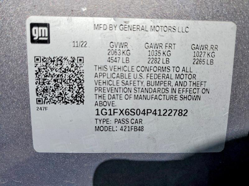 53971776 :رقم المزاد ، 1G1FX6S04P4122782 vin ، 2023 Chevrolet Bolt Ev مزاد بيع