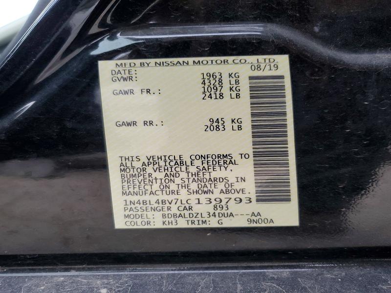 Aukcja sprzedaży 2020 Nissan Altima, vin: 1N4BL4BV7LC139793, numer aukcji: 52424676