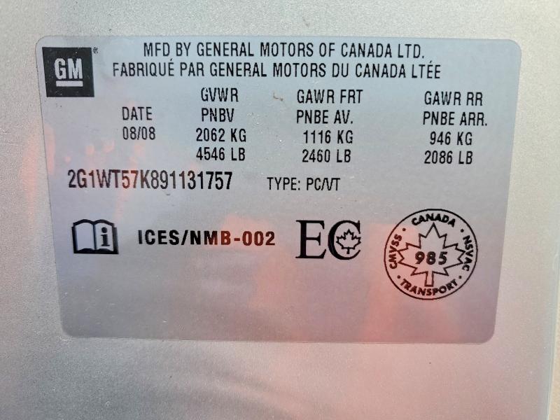 52927236 :رقم المزاد ، 2G1WT57K891131757 vin ، 2009 Chevrolet Impala مزاد بيع
