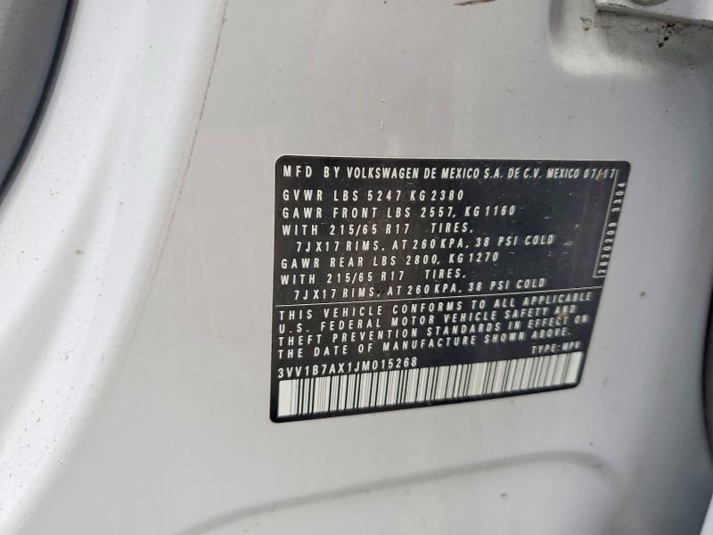 Aukcja sprzedaży 2018 Volkswagen Tiguan, vin: 3VV1B7AX1JM015268, numer aukcji: 54897756