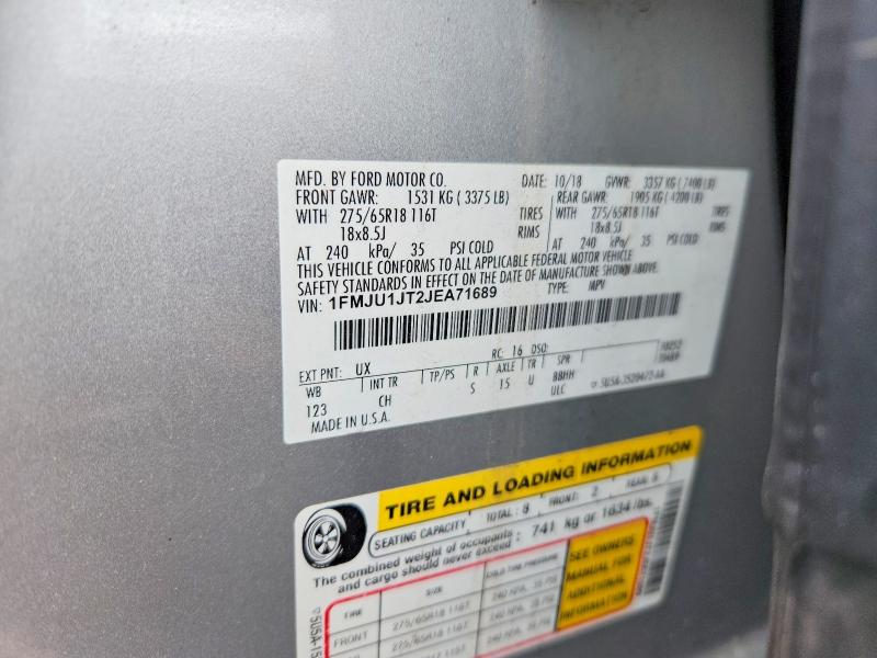 2018 Ford Expedition მანქანა იყიდება აუქციონზე, vin: 1FMJU1JT2JEA71689, აუქციონის ნომერი: 54825096