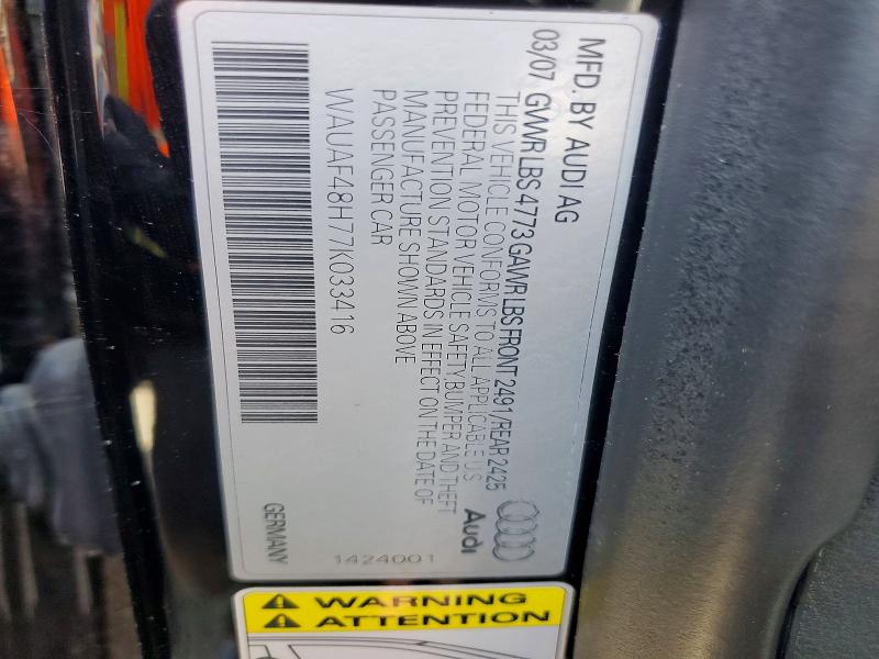 Aukcja sprzedaży 2007 Audi A4, vin: WAUAF48H77K033416, numer aukcji: 51870986