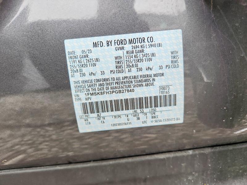 54115886 :رقم المزاد ، 1FMSK8FH3PGB27840 vin ، 2023 Ford Explorer مزاد بيع