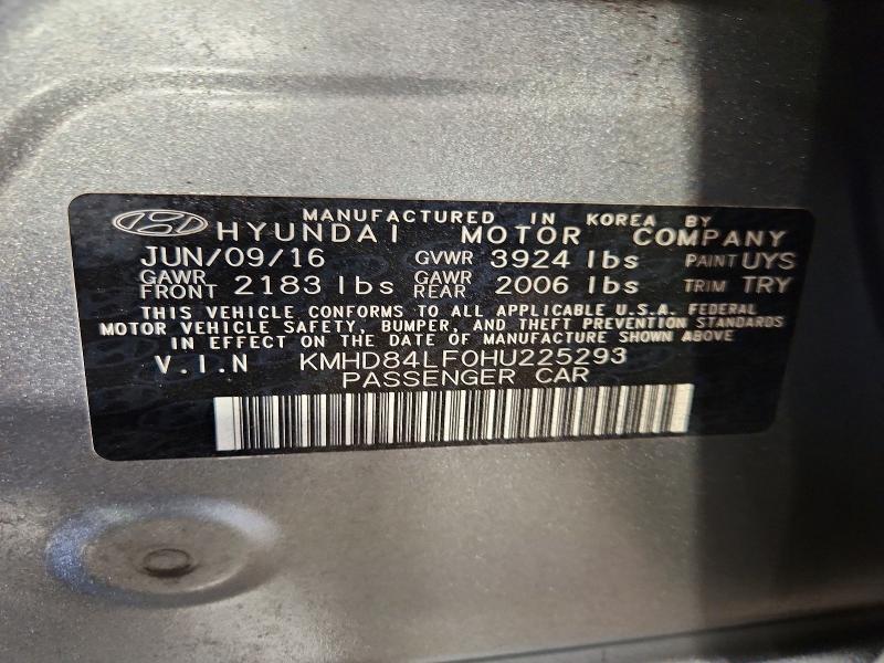 54834986 :رقم المزاد ، KMHD84LF0HU225293 vin ، 2017 Hyundai Elantra مزاد بيع