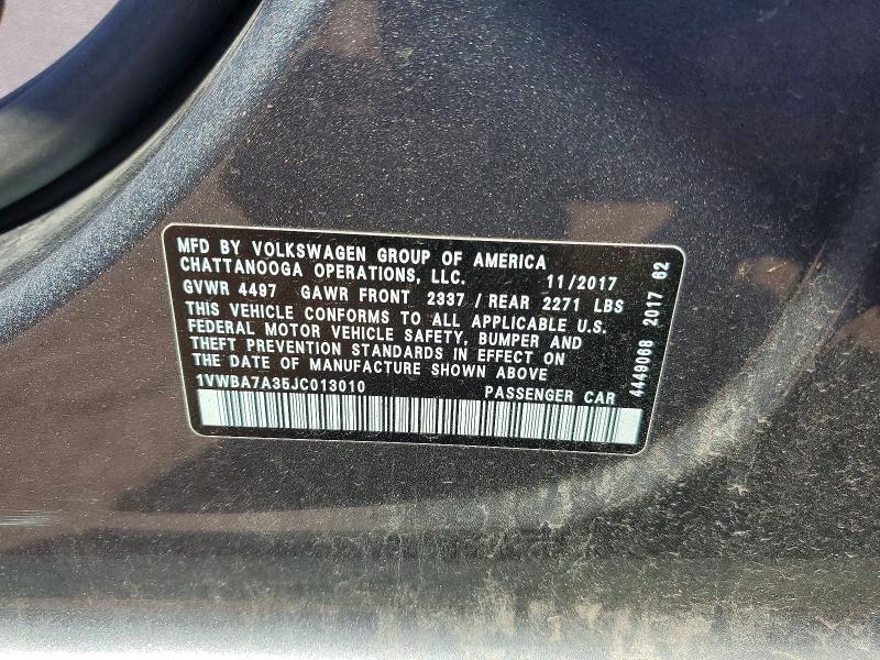 52295416 :رقم المزاد ، 1VWBA7A35JC013010 vin ، 2018 Volkswagen Passat مزاد بيع