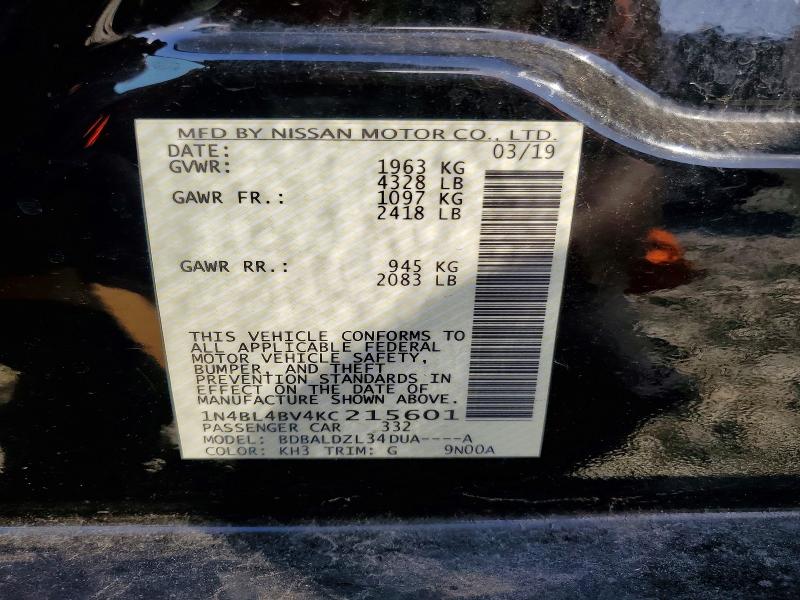 Продажа на аукционе авто 2019 Nissan Altima, vin: 1N4BL4BV4KC215601, номер лота: 53657326