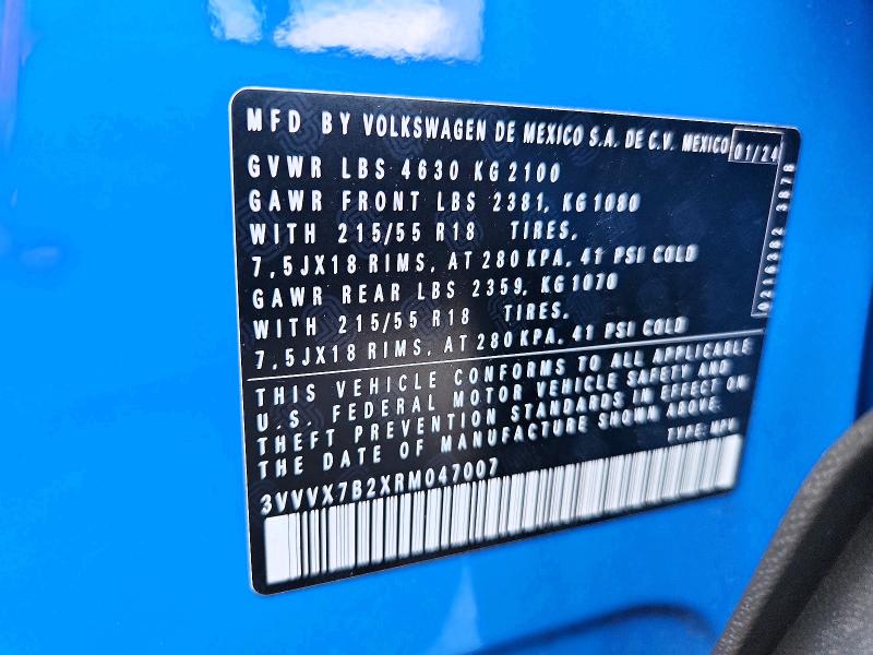 2024 Volkswagen Taos მანქანა იყიდება აუქციონზე, vin: 3VVVX7B2XRM047007, აუქციონის ნომერი: 55604686