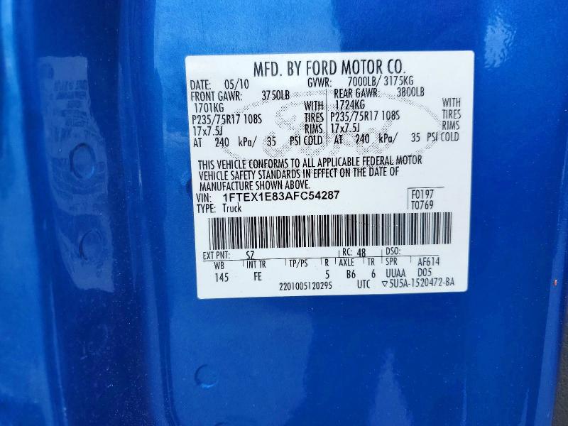 Продаж на аукціоні авто 2010 Ford F150, vin: 1FTEX1E83AFC54287, номер лоту: 52456516