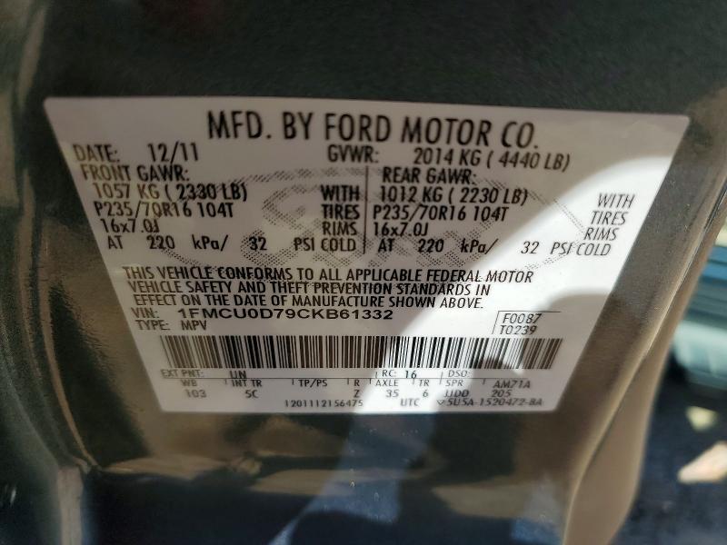 Продажа на аукционе авто 2012 Ford Escape, vin: 1FMCU0D79CKB61332, номер лота: 54225056