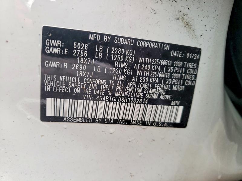 Aukcja sprzedaży 2024 Subaru Outback, vin: 4S4BTGLD8R3232814, numer aukcji: 54124226