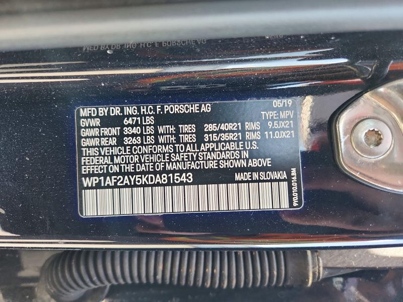 Продажа на аукционе авто 2019 Porsche Cayenne, vin: WP1AF2AY5KDA81543, номер лота: 52257596
