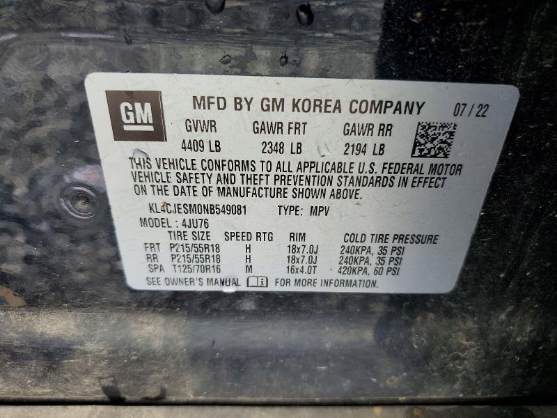 Продаж на аукціоні авто 2022 Buick Encore, vin: KL4CJESM0NB549081, номер лоту: 54806216