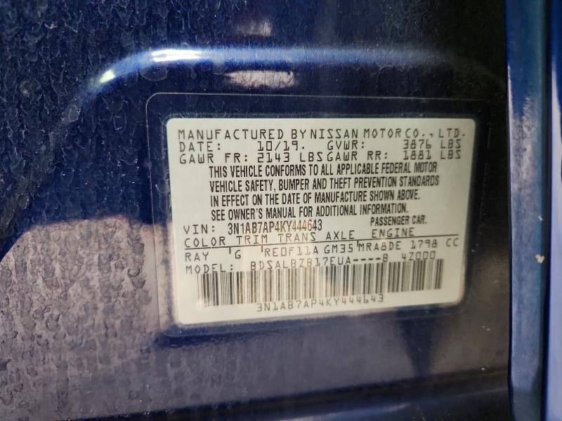 Aukcja sprzedaży 2019 Nissan Sentra, vin: 3N1AB7AP4KY444643, numer aukcji: 52309456