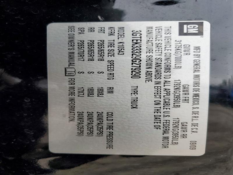 2009 Gmc Sierra მანქანა იყიდება აუქციონზე, vin: 3GTEK33329G279290, აუქციონის ნომერი: 52988196