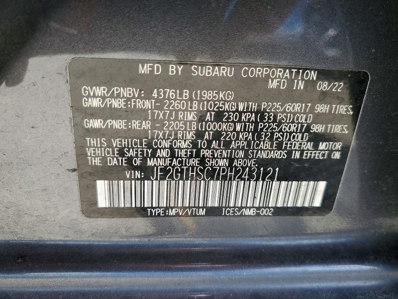 54453446 :رقم المزاد ، JF2GTHSC7PH243121 vin ، 2023 Subaru Crosstrek مزاد بيع