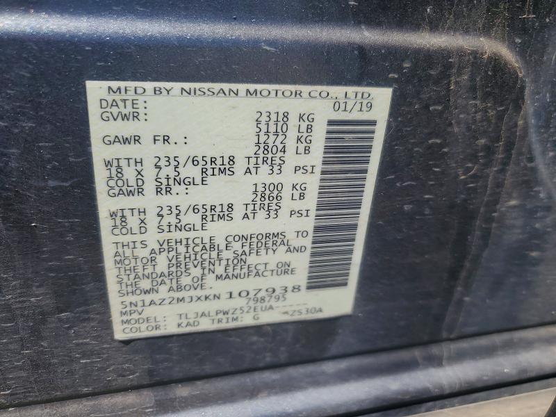 Продажа на аукционе авто 2019 Nissan Murano, vin: 5N1AZ2MJXKN107938, номер лота: 52325306