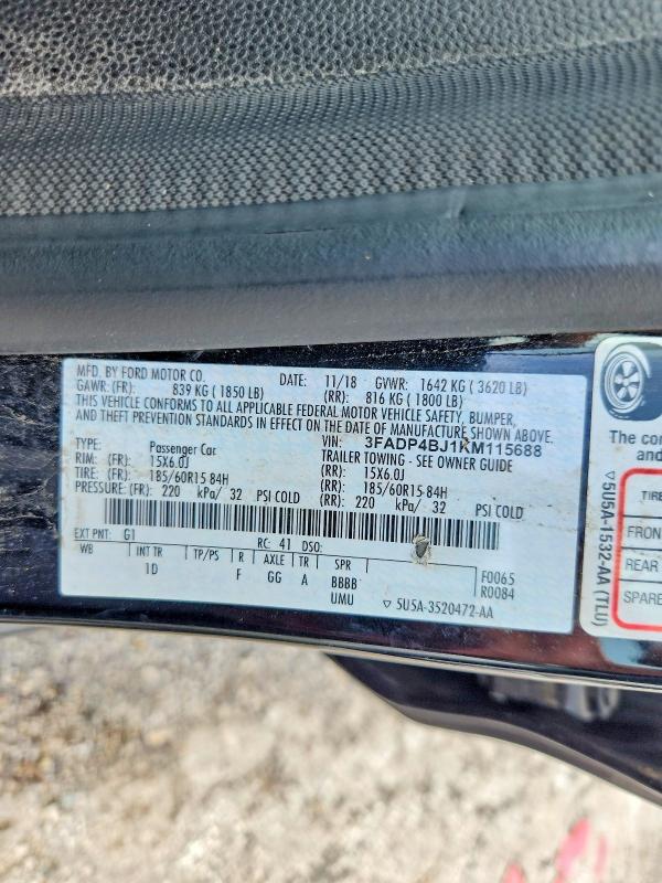 Продажа на аукционе авто 2019 Ford Fiesta, vin: 3FADP4BJ1KM115688, номер лота: 54164516