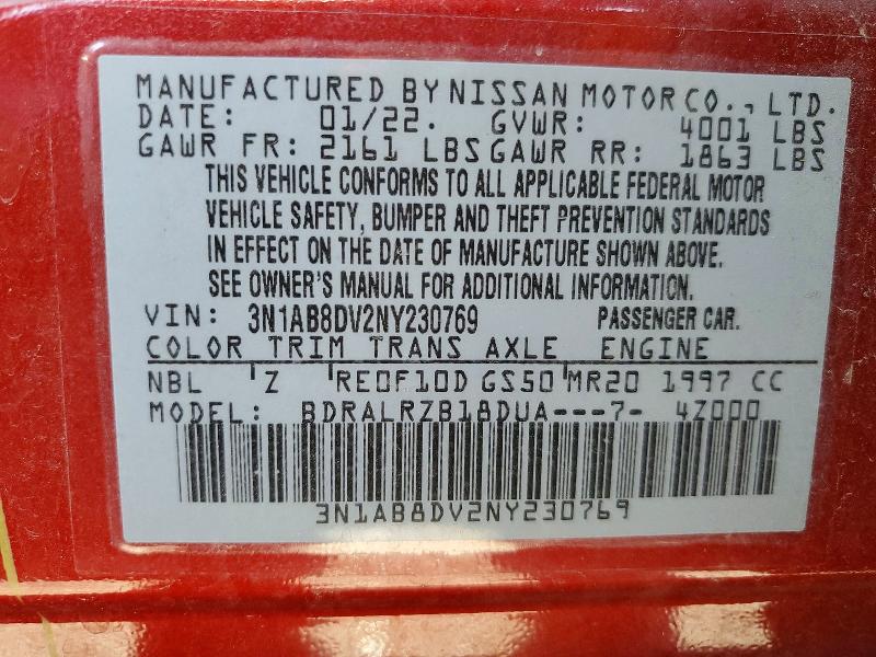 54466506 :رقم المزاد ، 3N1AB8DV2NY230769 vin ، 2022 Nissan Sentra مزاد بيع