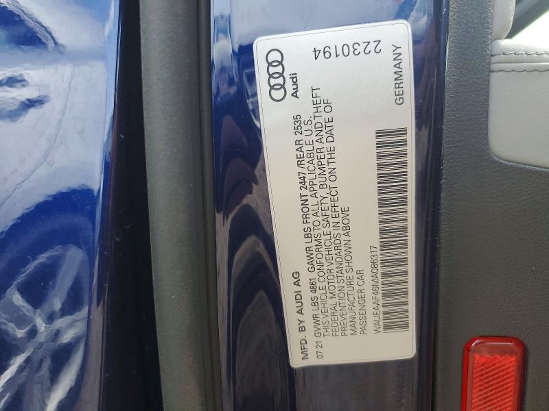 Aukcja sprzedaży 2021 Audi A4, vin: WAUEAAF46MA086317, numer aukcji: 51454886