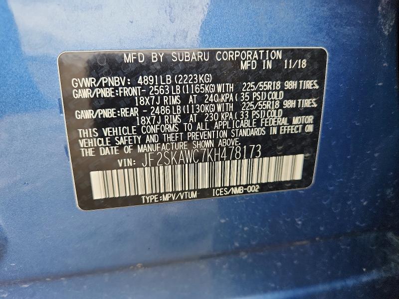 53664246 :رقم المزاد ، JF2SKAWC7KH478173 vin ، 2019 Subaru Forester مزاد بيع