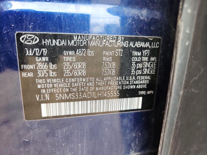 54191816 :رقم المزاد ، 5NMS33AD1LH145555 vin ، 2020 Hyundai Santa Fe مزاد بيع