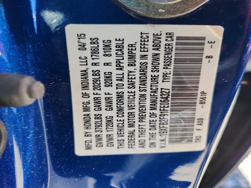 Продаж на аукціоні авто 2015 Honda Civic, vin: 19XFB2F91FE064327, номер лоту: 53512416