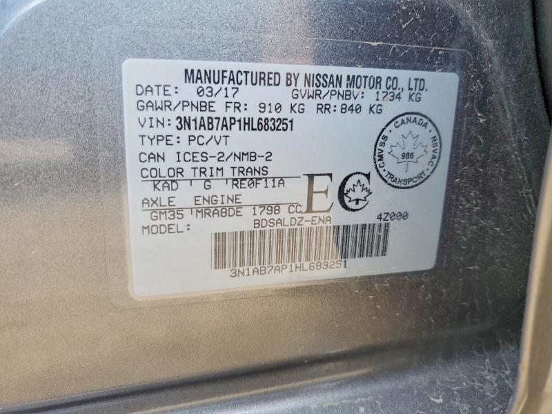 2017 Nissan Sentra მანქანა იყიდება აუქციონზე, vin: 3N1AB7AP1HL683251, აუქციონის ნომერი: 54855946