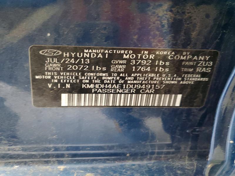 Aukcja sprzedaży 2013 Hyundai Elantra, vin: KMHDH4AE1DU949157, numer aukcji: 52745266