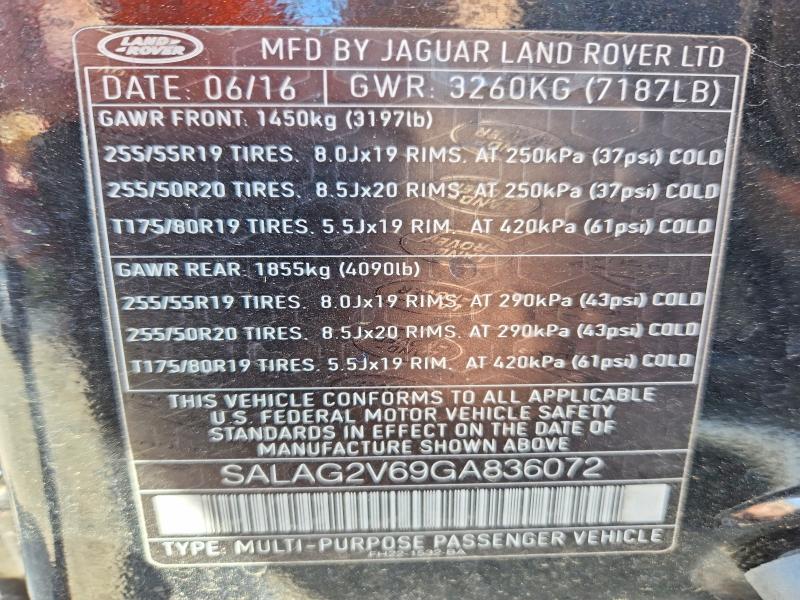 Aukcja sprzedaży 2016 Land Rover Lr4, vin: SALAG2V69GA836072, numer aukcji: 54303536
