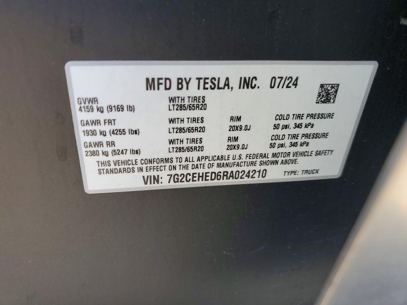 Продаж на аукціоні авто 2024 Tesla Cybertruck, vin: 7G2CEHED6RA024210, номер лоту: 52935046