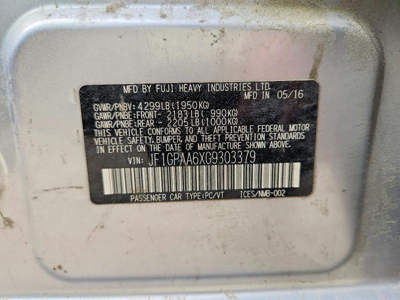Aukcja sprzedaży 2016 Subaru Impreza, vin: JF1GPAA6XG9303379, numer aukcji: 55227856