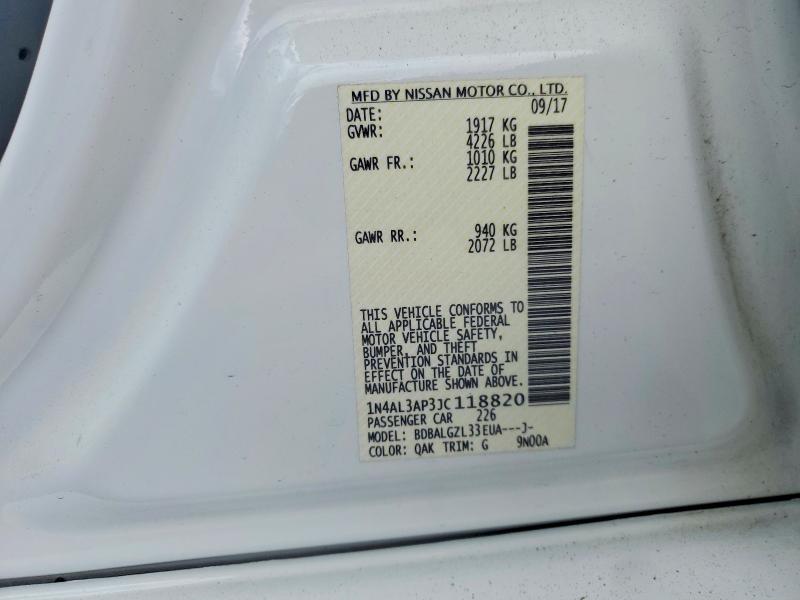 2018 Nissan Altima მანქანა იყიდება აუქციონზე, vin: 1N4AL3AP3JC118820, აუქციონის ნომერი: 53776526