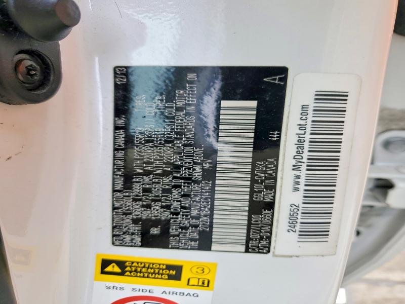 52195836 :رقم المزاد ، 2T2ZK1BA2EC141402 vin ، 2014 Lexus Rx مزاد بيع