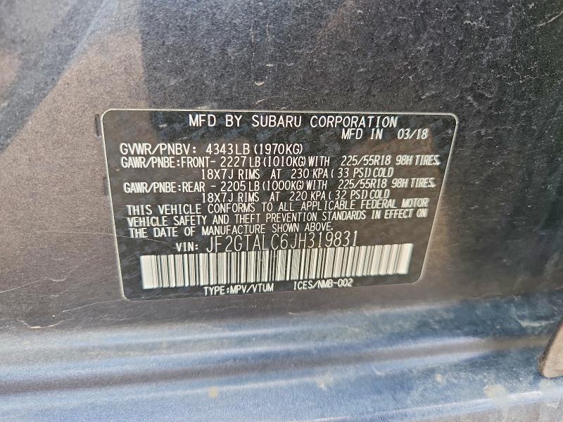 52482716 :رقم المزاد ، JF2GTALC6JH319831 vin ، 2018 Subaru Crosstrek مزاد بيع