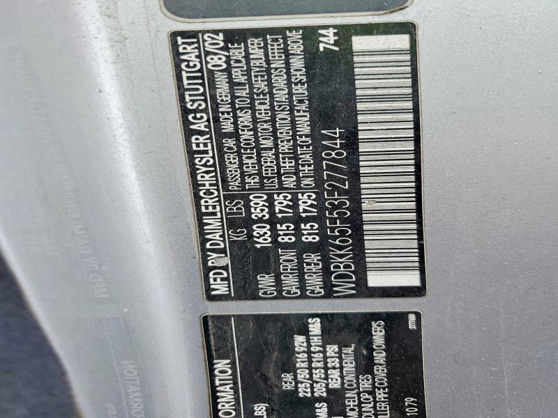 Aukcja sprzedaży 2003 Mercedes-benz Slk, vin: WDBKK65F53F277844, numer aukcji: 52079446