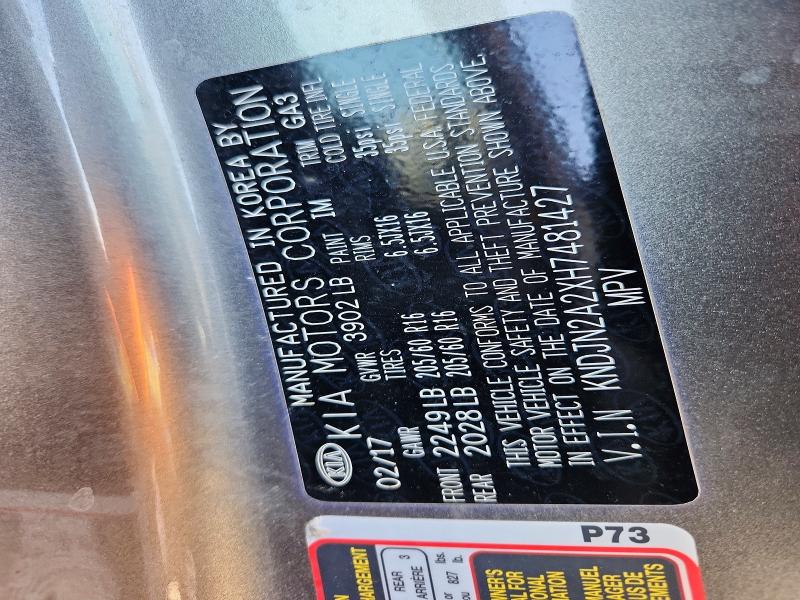 2017 Kia Soul მანქანა იყიდება აუქციონზე, vin: KNDJN2A2XH7481427, აუქციონის ნომერი: 50589376