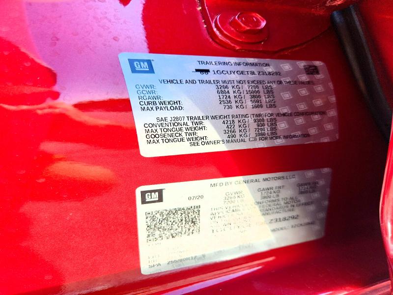 Продажа на аукционе авто 2020 Chevrolet Silverado, vin: 1GCUYGET8LZ318292, номер лота: 54904236