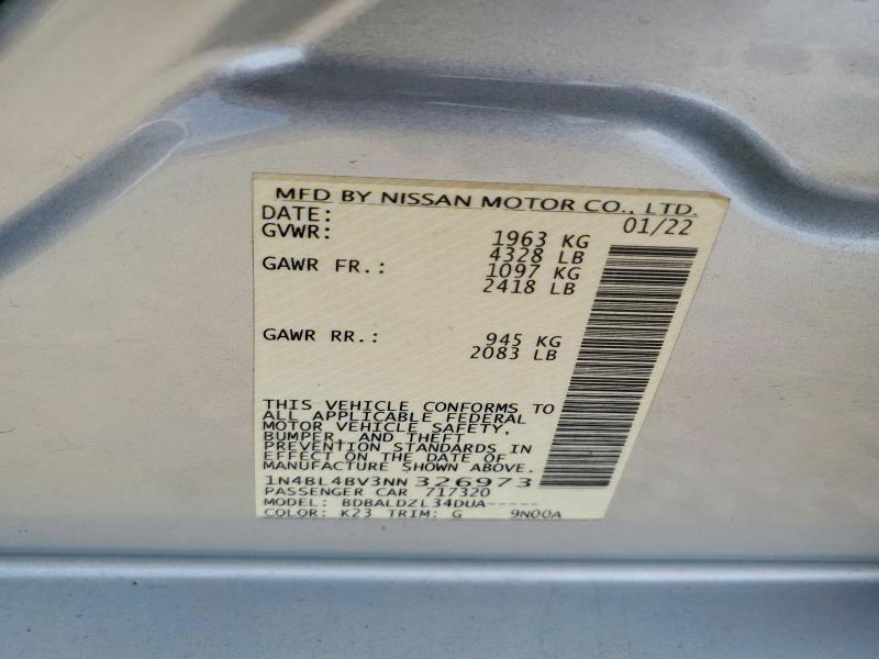 53809896 :رقم المزاد ، 1N4BL4BV3NN326973 vin ، 2022 Nissan Altima مزاد بيع