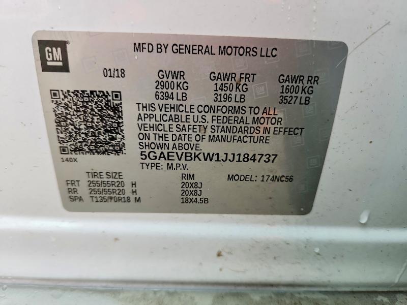 53776356 :رقم المزاد ، 5GAEVBKW1JJ184737 vin ، 2018 Buick Enclave مزاد بيع