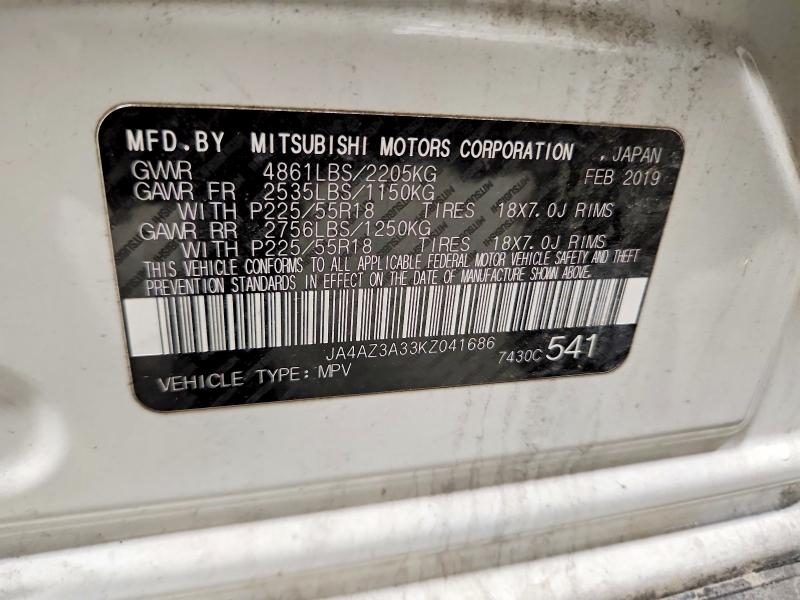 Продажа на аукционе авто 2019 Mitsubishi Outlander, vin: JA4AZ3A33KZ041686, номер лота: 54761986