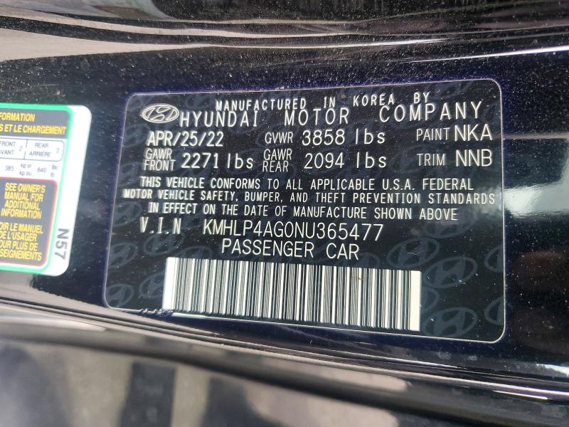 Aukcja sprzedaży 2022 Hyundai Elantra, vin: KMHLP4AG0NU365477, numer aukcji: 54864796