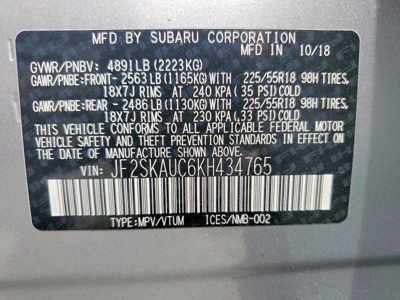 Продажа на аукционе авто 2019 Subaru Forester, vin: JF2SKAUC6KH434765, номер лота: 54254516