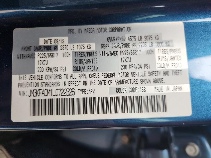 2020 Mazda Cx-5 მანქანა იყიდება აუქციონზე, vin: JM3KFACM1L0722326, აუქციონის ნომერი: 54289066