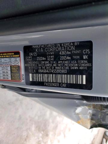Aukcja sprzedaży 2025 Kia K5, vin: KNAG64J74S5395903, numer aukcji: 54486246