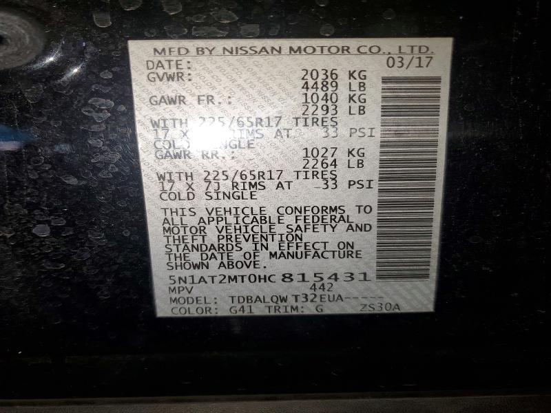 54163296 :رقم المزاد ، 5N1AT2MT0HC815431 vin ، 2017 Nissan Rogue مزاد بيع
